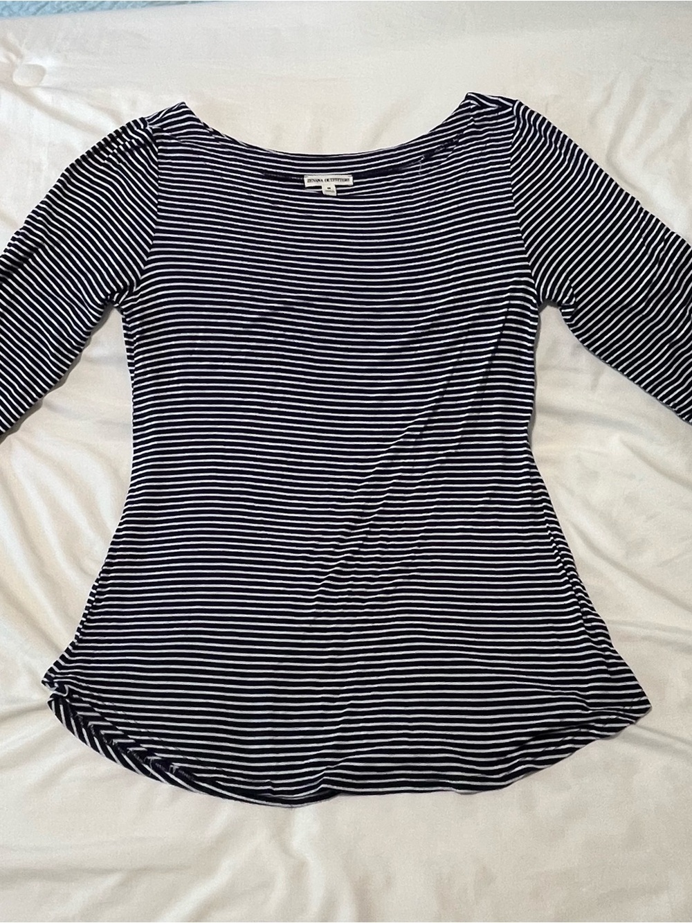 Zenana Outfitters Navy & White Striped Scoop Neck Long Sleeve Top Size Medium